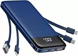 Charmast Power Bank, 22,5W Powerbank 20000mAh mit 4 Kabel und LED-Display, USB C PD3.0 QC4.0 Externe Handyakkus mit 6 Ausgängen Kompatibel mit iPhone 17 16 15 14 13 12 11 Pro Max Samsung Tablet (blau)