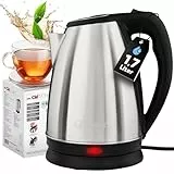 Clatronic Wasserkocher Edelstahl, 1,7 Liter | BPA frei | 2200W | Edelstahl Wasserkocher | Station mit Kabelaufwicklung | Electric Kettle | Edelstahlgehäuse | Verdecktes Heizelement | WKS 3830