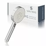 SANTRAS® Handbrause mit fünfach verstellbaren Duschkopf mit Wassersparer in Chrom – Brause mit wassersparendem Brausekopf und Durchflussbegrenzer in 5 Strahlarten für Dusche und Badewanne