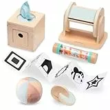 mamabrum Baby Spielzeug 6 Monate - Montessori Sensorik Set mit Holzgreifer, Ball & Rollen - Lernspielzeug für frühe Entwicklung - Geschenk für Neugeborene (5 Teile)