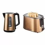 Bestron Toaster mit 2 Röstkammern, Krümelschublade und Brötchen-Röstaufsatz, 1.000 W, Edelstahl in Kupfer-Optik & Wasserkocher mit 360° Basis, inkl. Kochstopp-Automatik, 1.7 L, 2200W, Kupfer