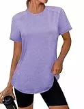 Gyabnw Sportshirt Damen Fitness Sport Tshirt Kurzarm Laufshirt Atmungsaktiv Funktionsshirt UV Shirt Locker Yoga Gym Wandern