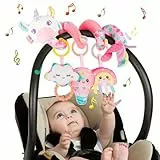Funsland Kinderwagen Spielzeug, Baby Activity Spirale Spielzeug mit Musik, Hängendes Spiral Plüsch Spielzeug für Kinderbett/Autositz/Babyschale, Neugeborene Geschenk für Baby 0 3 6 12 Monate, Rosa