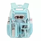 Cusangel Transparenter Rucksack für Mädchen, robuster klar Rucksack, 40,6cm, TPU, großes Fassungsvermögen, durchsichtiger für Sportveranstaltungen, Reisen, Stadien (16in Aqua)