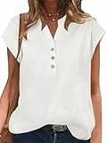 YUTILA Damen Baumwolle Leinen Bluse Kurzarm Einfarbig Henley Sommerbluse Blusenshirt Oberteile