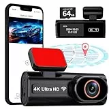 Dashcam Auto Vorne Hinte, 4K+1080P Dual Kamera mit 5GHz WLAN GPS und 24/7 Parküberwachung für maximale Sicherheit durch ADAS Nachtsicht & 170° Weitwinkel - Inkl. 64GB SD Karte