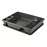 Engelland Abtropfgestell, Abtropfgitter, Farbe: Anthrazit, Geschirrständer, Küche, Abtropfschale, Geschirrkorb, Abtropfkorb, aus Kunststoff, für bis zu 11 Teller, L 42 x B 32,5 x H 8,5 cm