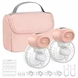 Nuliie Milchpumpe Elektrisch tragbare, Elektrische Milchpumpe freihändig mit 4 Saugmodi und 12 Stufen, inklusive 14/17/20/24/27 mm Flansch für jede Mutter (2 Packungen, Rosa)