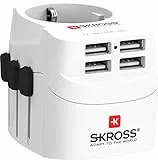 SKROSS | Universal-Reisestecker mit 4 x USB Anschlüssen, 1.302461, Weiß