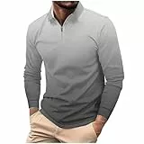 Generisch Poloshirt Herren mit Reißverschluss Farbverlauf Langarmshirt Freizeit Polo Shirts Langarm Poloshirts Slim Fit Polohemd Atmungsaktive Laufshirt Grau 4XL