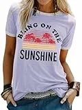 WIEIYM T-Shirt Damen Bring On The Sunshine Tshirt Sommer Lässig Tee Shirt Rundhals Kurzarm T-Shirts Brief Gedruckt Bluse Tops,A-Lila,XL