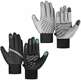 Suhine 2 Paar Kinder wasserdichte Touchscreen-Handschuhe Winter Skihandschuhe Touchscreen Reflektierende Warme Handschuhe für Jungen Mädchen (Schwarz und Grau)