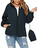 Tisfeer Regenjacke Damen Atmungsaktiv Wasserdicht Übergangsjacke Wandern Reisen Fahrrad Regenmantel(Navy Blau,XXL)