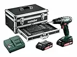 Metabo Werkzeuge 18 V Farbe Großes Set mit Aluminium Werkzeugkoffer 2 x 2Ah Akku & viel Zubehör