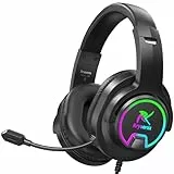 Krysenix PG3 Gaming Headset für PS4, PS5, PC, Xbox, Switch, Gaming Kopfhörer mit Noise Cancelling Mikrofon, Surround Sound, 3.5mm Klinke, Headset mit LED Licht, Tiefes Schwarz