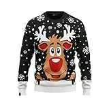JAP Rudolf das Rentier Schwarz - Lustiger Hässlicher Weihnachtspullover Für Damen und Herren Ugly Christmas Sweater - L