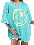 WIEIYM Tshirt Damen Oversized T-Shirt Rundhals Kurzarm Lose Top Sommer T-Shirts Tops Shirt Oberteile Frauen Gedruckt Lässig Oberteile Bluse,C-Sky Blue,XXL