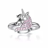 Einhorn Geschenke für Mädchen, Sterling Silber Einhorn Ring mit Rosa Kristallen, Geburtstag Schmuck Geschenke für Frauen Ihre Tochter (9)