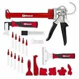 Einhell Silikonreparatur-Set, 22-tlg. (Kartuschenpresse mit 360° drehbarer Kartuschenaufnahme, 4 Fugenglätter, Fugenmesser, Fugenkratzer, Schaber, Spachtel, 10 Schraubkappen)