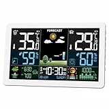 VOKSUN Wetterstation Funk mit Außensensor, Farbdisplay, Wecker mit Schlummerfunktion, Thermometer Hygrometer mit Wettervorhersage, Batteriebetrieb und Netzbetrieb, Weiß