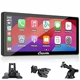 Carpuride W103 Pro mit Kabelloser Bluetooth-Übertragung, Tragbares Carplay und Android Auto-Autoradio, 10,3 Zoll 1080P-Touchscreen, Mirror Link/GPS/Siri/FM,Mit 3 Halterungen