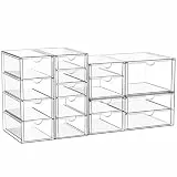 Set von 4 Kosmetik - und Schreibtischorganisatoren mit 16 Schubladen - Durchsichtige, staubdichte Aufbewahrung für Kosmetika, Schmuck, Stifte & Schreibwaren