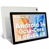 Tablet 10 Zoll Android 14 Octa-Core 8 GB RAM 64 GB ROM (1 TB TF) 1280x800 IPS Touchscreen GMS-zertifizierter Tablet-PC 2,4 GHz / 5 GHz WiFi Bluetooth 5,3 Widevine L1 Dual-Kamera-Lautsprecher (Weiß)