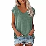 Generisch Damen T-Shirt V-Ausschnitt Sommer Kurzarm Top Bluse aus Baumwolle Oversize Schnitt Leichte Musselin Blusen für Freizeit & Sport Bequeme Damenmode Tops