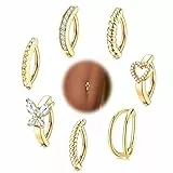 Kakonia 7 Stück Bauchnabelpiercing Barbell,14G Chirurgenstahl Fake Piercing Bauchnabel für Damen,Mode Herz/Schmetterling/CZ Bauchnabelring Piercing Schmuck