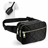 Jueachy Bauchtasche Damen, Crossbody Bag Damen Gürteltasche Wasserdicht Schwarz Rautenmuster Mode Hüfttaschen Klein Umhängetasche mit 4 Reißverschlusstaschen Brusttasche Outdoor Wandern Festival