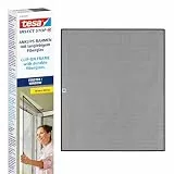 tesa Insect Stop Anklips-Rahmen Fliegengitter für Fenster - für PVC-Fenster - zuschneidbarer Rahmen, Netz aus Fiberglas, Selbstklebende Halte-Klips - 1,0 x 1,2 m - Anthrazit (Durchsichtig)