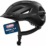 ABUS Stadthelm Urban-I 4.0 - Fahrradhelm mit aufladbarem Rücklicht, 2 Leuchtmodi, Schirm, Zopf-Öffnung und magnetischem Verschluss - für Jugendliche, Frauen und Männer - Größe L, schwarz