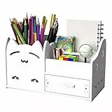 Axroad Mall White Desk Pen Holder, Cute Desktop Organizer DIY Schreibtisch Tidy Storage Box mit Schublade Multifunktions-Stationär-Organizer