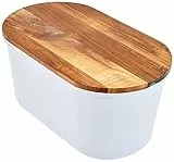 ECHTWERK Brotkasten “FRESH“, Brotbox, Platzsparende Aufbewahrungsbox, Brotkorb mit Deckel und Schneidebrett aus Akazienholz, für 1 kg Brot, 37 cm x 22 cm x 17 cm, weiß