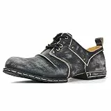 OSSTONE Motorradstiefel für Männer Knöchel Walking Mode Lace-Up Leder Chukka Stiefel Herren Freizeitschuhe 6015-1-E，Vintage Borsten Schwarz, US10(EU44)