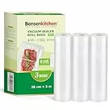 Bonsenkitchen Vakuumrollen 3 Rollen 28 cm x 5 m Vakuumierfolie - Profi Vakuumbeutel für Lebensmittel Vakuumiergerät, Kochfest und Sous Vide Gefrierbeutel, BPA-frei, VB41