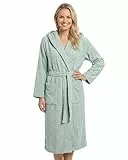 LAYNENBURG Bademantel Damen Frottee aus 100% Baumwolle – OEKO TEX Standard – weicher Morgenmantel langmit Kapuze, Bindegürtel und aufgesetzten Taschen – ideal für Sauna & Zuhause (XL mintgrün)