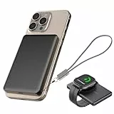 JUOVI Magnetische Wireless Powerbank, Ultra Slim 5000mAh Tragbare Ladegeräte 20W PD Schnelles Laden Mini Externe Akkupack mit USB C Kabel für MagSafe i-Watch Airpods iPhone 16 15 (Schwarz, 20W)