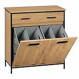 EUGAD Badezimmerschrank mit 2 faltbaren Wäschesäcken, Wäscheschrank mit 2 Schubladen, Wäschesammler Wäschekorb, Badschrank Badmöbel mit Metallrahmen, helle Eiche + Schwarz, 72,5x80x34 cm
