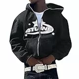 Generisch Hoodie Herren Y2K - Jacke Reißverschluss Kapuzenjacke Sportjacke Zip Up Hoodies Hip Hop Hoodie Sweatjacke Oversized Sweatshirt Outdoorjacke Kapuzenpullover Stylisch Streetwear