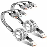SDBAUX Multi Kabel USB, [3A/1M/2Stück] Universelles 3 in 1 Einziehbares Ladekabel mit Phone/Micro USB/Typ C Anschlüssen, für iOS Telefon, Android Galaxy, LG, Sony, Moto, Xiaomi, Oneplus, Honor View