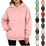 Kapuzenpullover Damen Oversize Pullover Langarm Sweatshirt mit Kapuze Mode Einfarbige Hoodie mit Kängurutasche Leicht Fleecepullover Weiche Baumwoll Langarmshirt Teenager Mädchen Y2K Streetwear