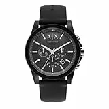 Armani Exchange Watch For Men, Quarz-Chronographenwerk und 44mm Gehäusegröße mit Silikonarmband, Schwarz