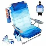 #WEJOY Strandstuhl klappbar Hochlehner Klappstuhl 4 Position Leicht tragbar Stark stabil Campingstuhl Lay Flat Chair Max Hold bis 120kg / 265 lbs Blue Blau Muster