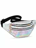 LIVACASA Gürteltasche Damen Gürteltasche Metallic Wasserabweisend Bauchtasche 2 Fächer Schultertaschen Mädchen Umhängetaschen Handytasche Tasche Reise Wandern Silbern