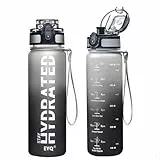 EYQ 500ml Trinkflasche, 16oz Wasserflasche, Tritan BPA Free Auslaufsicher Sport Flasche, Sportflasche mit Zeitmarkierung für Schule Fitness Gym Sport