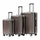 Münicase M816 TSA-Schloss, Dehnungsfuge, Teleskopgriff, Reisekoffer mit 4 Rollen, Hartschale, Große 76cm-Mitte 65cm-Kabinentrolley 55cm, 3er Kofferset,Coffee