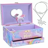 Jewelkeeper Schmuckkästchenn mit Einhorn-Spieluhr, Kunststoff und Edelstahl, 3 Einhorngeschenke für Mädchen Ideal für Schmuckaufbewahrung - 13,3x10x18 cm - Rosa
