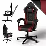 Juskys Gaming Stuhl – PC Stuhl & Bürostuhl in einem, ergonomisch, verstellbare Rückenlehne, höhenverstellbar, Kunstleder Gaming Chair Schwarz/Bordeaux