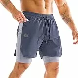 BROKIG Kurze Sporthose Herren 2 in 1 Laufshorts, Leichte Trainingsshorts Gym Shorts Herren (Navy Blau,L)